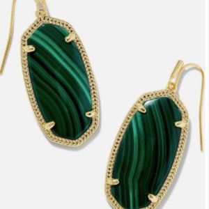 Kendra Scott Elle Gold Drop Earrings with Green Malachite